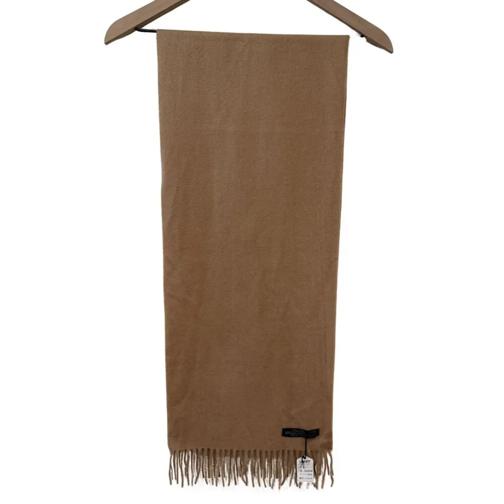 NWT Liberty London 100% Cashmere Tan Fringe Scarf 60
